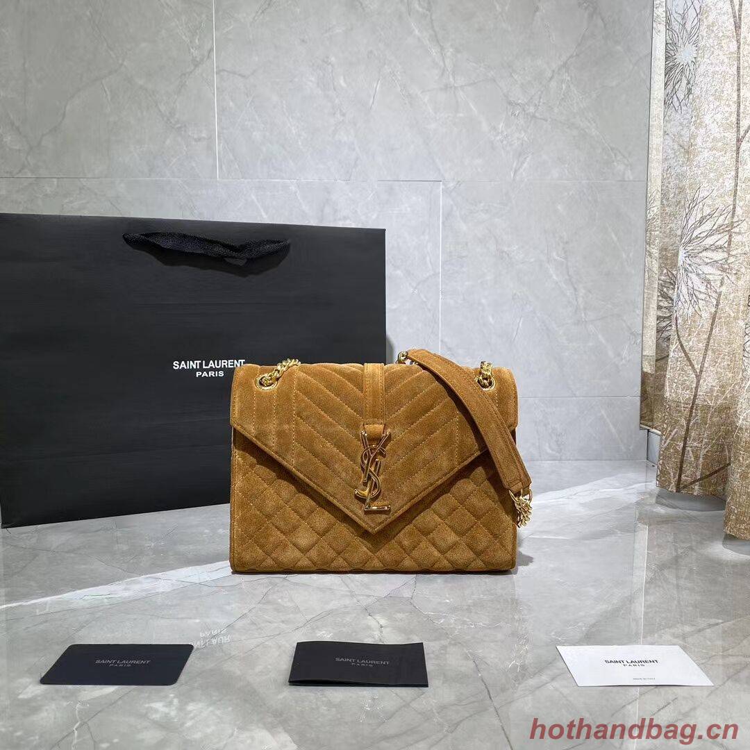 YSL ENVELOPPE MEDIUM BAG IN MIX MATELASSE GRAIN DE POUDRE EMBOSSED IN SUEDE Y487206 brown