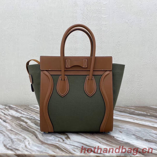 CELINE MICRO LUGGAGE HANDBAG IN TEXTILE AND CALFSKIN 167793 TAN&Khaki