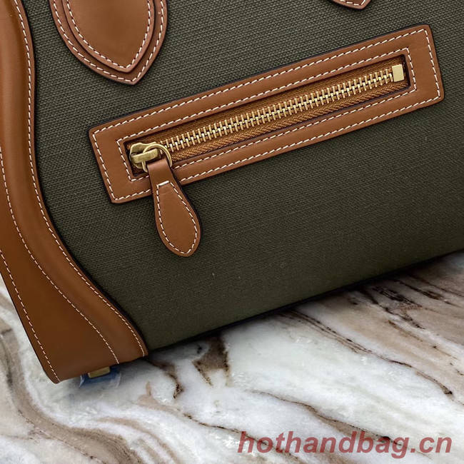 CELINE MICRO LUGGAGE HANDBAG IN TEXTILE AND CALFSKIN 167793 TAN&Khaki