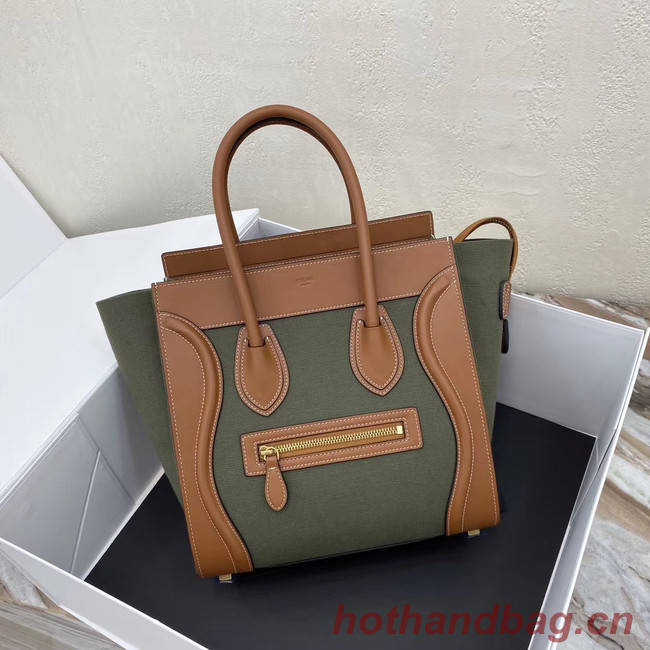 CELINE MICRO LUGGAGE HANDBAG IN TEXTILE AND CALFSKIN 167793 TAN&Khaki