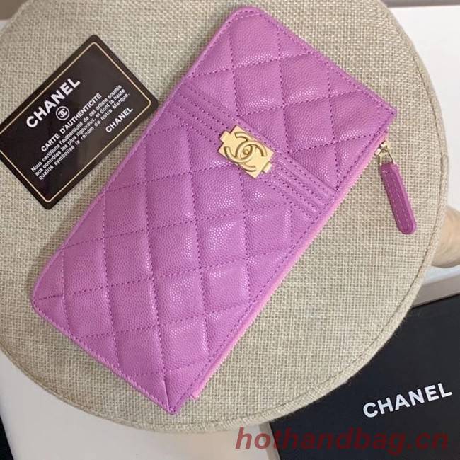 BOY CHANEL Calfskin Leather Card packet AP1482 Lavender