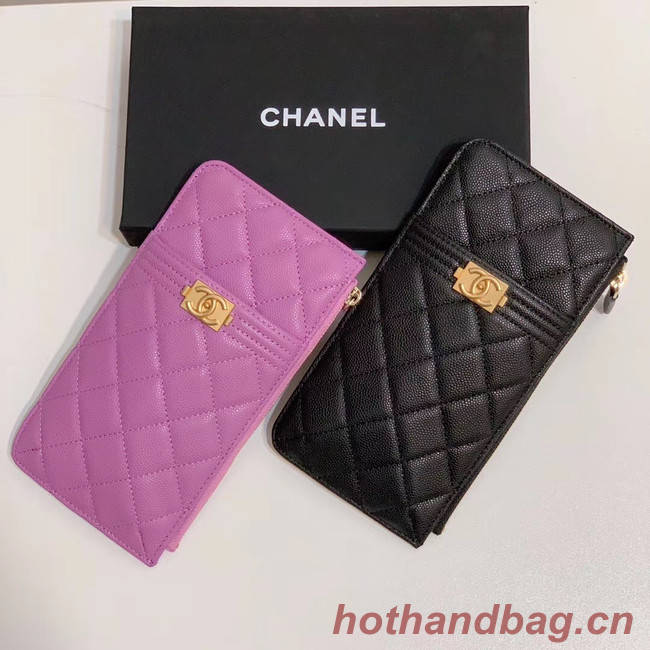 BOY CHANEL Calfskin Leather Card packet AP1482 black