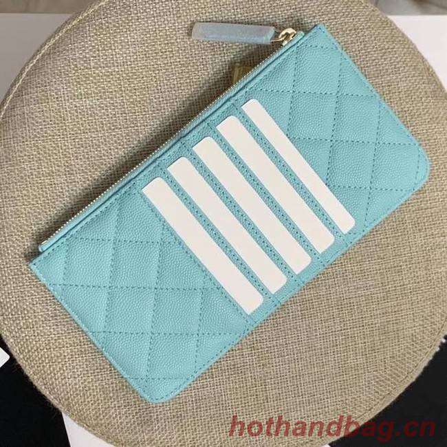 BOY CHANEL Calfskin Leather Card packet AP1482 light blue