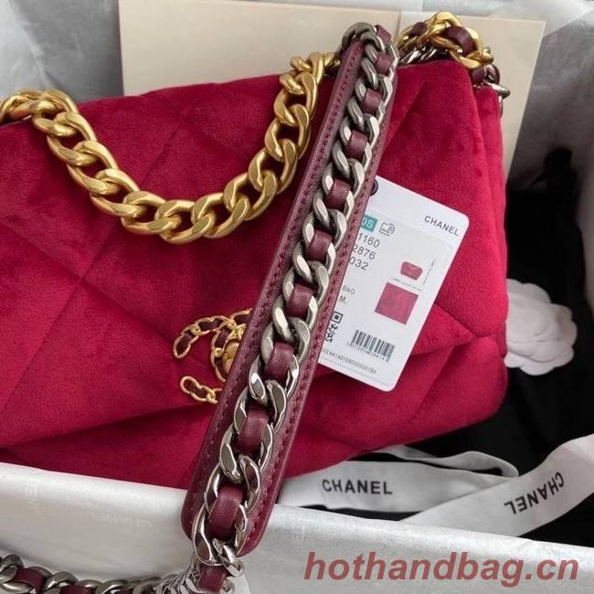 Chanel 19 flap bag velvet AS1160 red