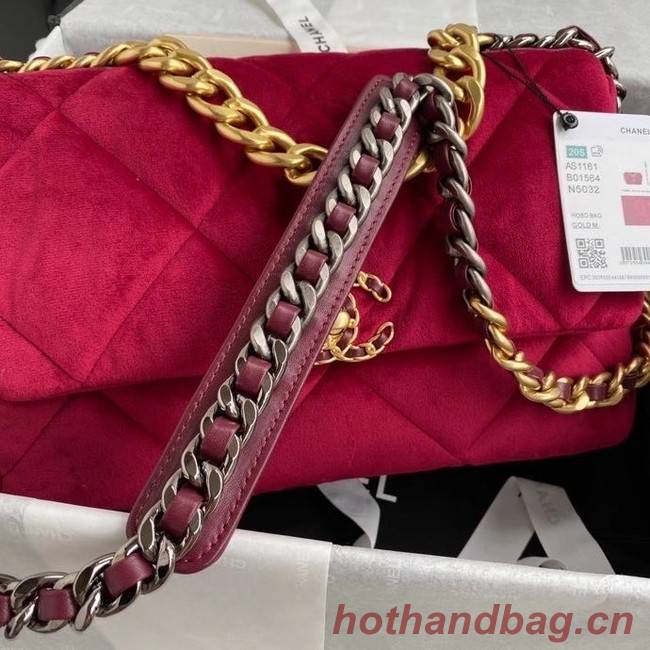 Chanel 19 flap bag velvet AS1161 red