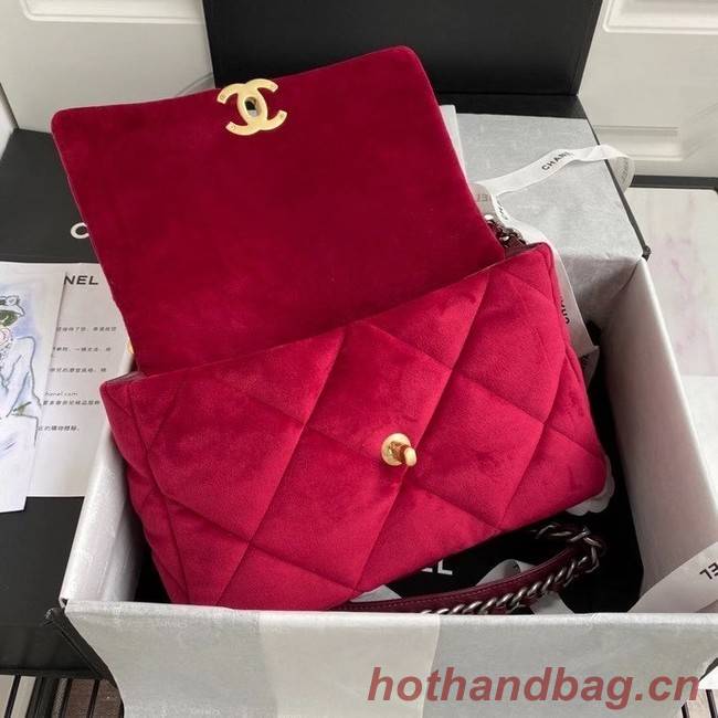 Chanel 19 flap bag velvet AS1161 red