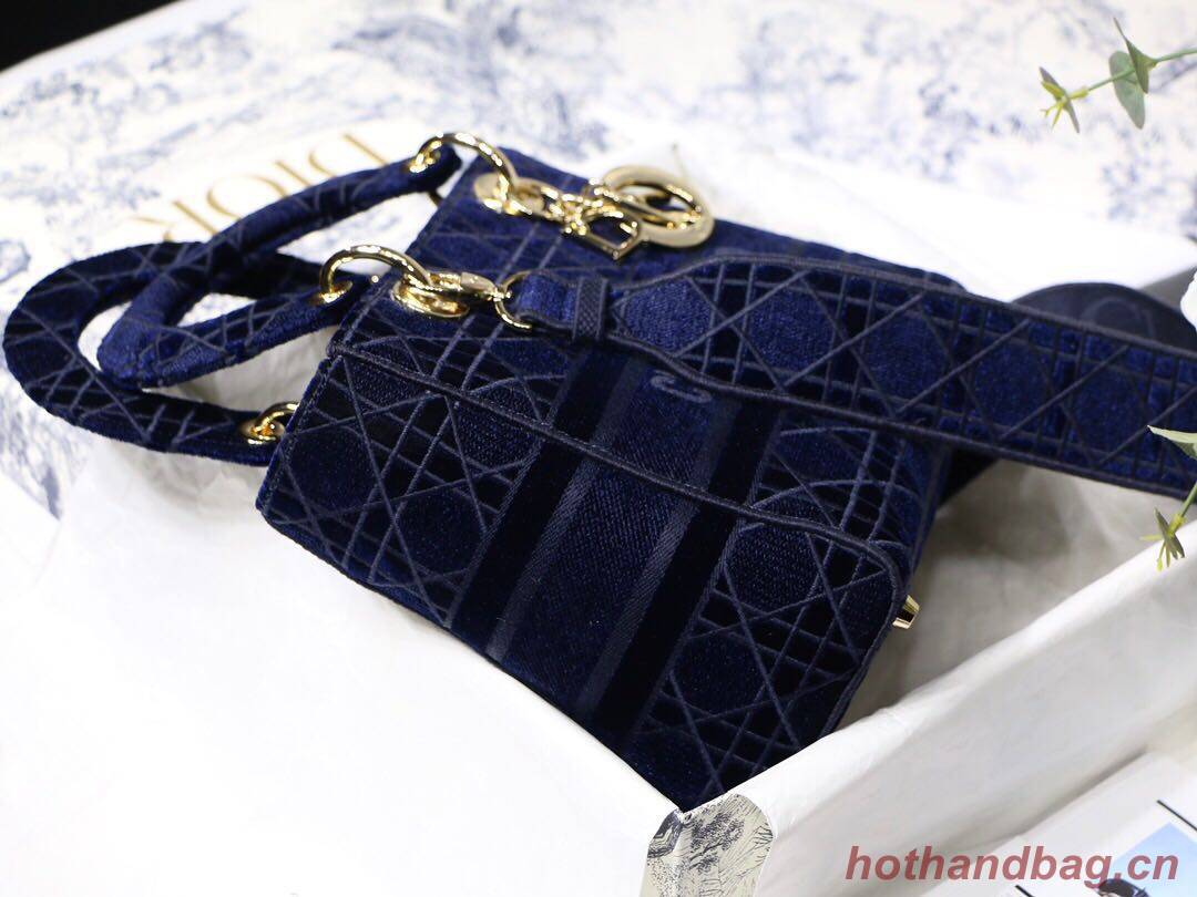 DIOR MEDIUM LADY D-LITE BAG Blue Cannage Embroidered Velvet M0565