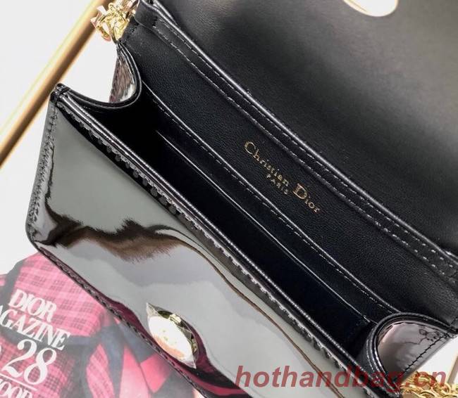 LADY DIOR 5-GUSSET CARD HOLDER WITH CHAIN Patent Cannage Calfskin S0859 black