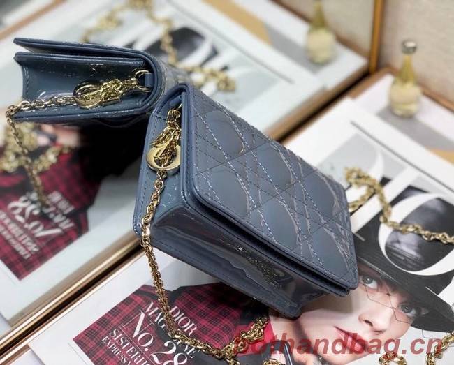 LADY DIOR 5-GUSSET CARD HOLDER WITH CHAIN Patent Cannage Calfskin S0859 blue