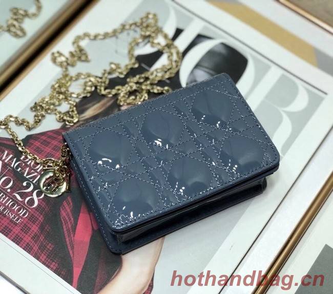 LADY DIOR 5-GUSSET CARD HOLDER WITH CHAIN Patent Cannage Calfskin S0859 blue