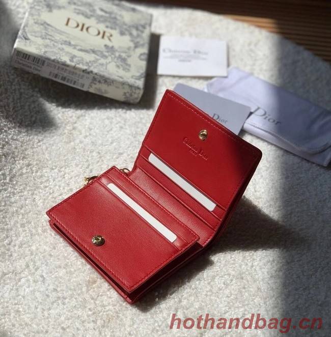 MINI LADY DIOR WALLET Cannage Lambskin S0178 red