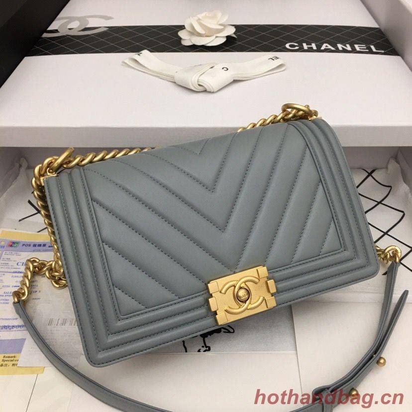 Boy Chanel Flap Bag Original Chevron Leather Gray A67086V Frosted Golden Buckle