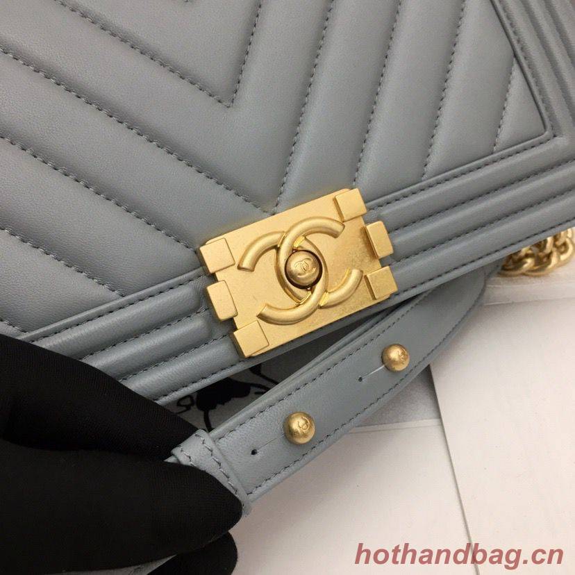 Boy Chanel Flap Bag Original Chevron Leather Gray A67086V Frosted Golden Buckle