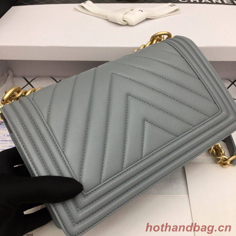 Boy Chanel Flap Bag Original Chevron Leather Gray A67086V Frosted Golden Buckle