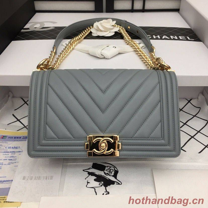 Boy Chanel Flap Bag Original Chevron Leather Gray A67086V Gold Buckle