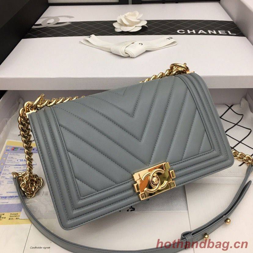 Boy Chanel Flap Bag Original Chevron Leather Gray A67086V Gold Buckle