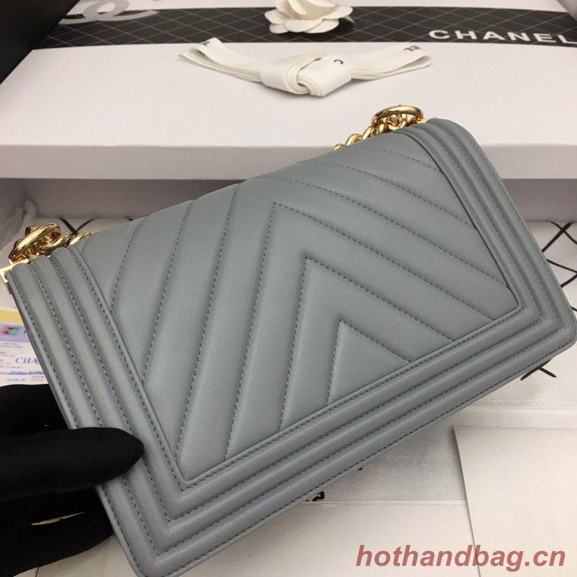 Boy Chanel Flap Bag Original Chevron Leather Gray A67086V Gold Buckle