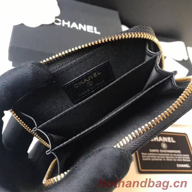 CHANEL 19 Grained Calfskin & Gold-Tone Metal Wallet AP1842 black