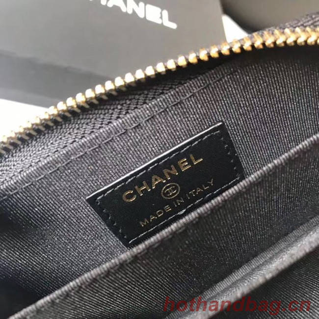 CHANEL 19 Grained Calfskin & Gold-Tone Metal Wallet AP1842 black