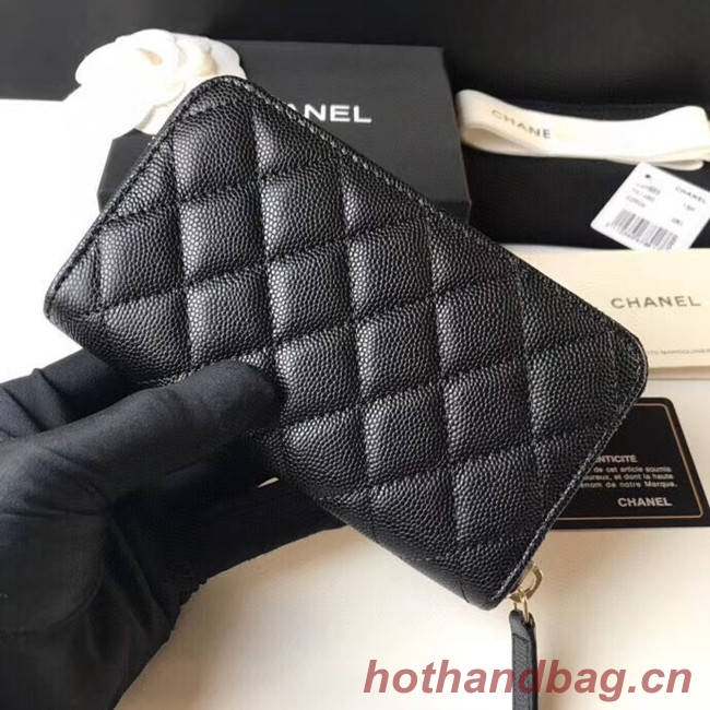 CHANEL 19 Grained Calfskin & Gold-Tone Metal Wallet AP1837 black