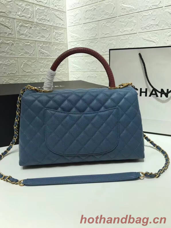 Chanel flap bag with Burgundy top handle A92991 Blue