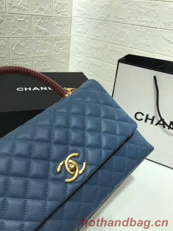 Chanel flap bag with Burgundy top handle A92991 Blue