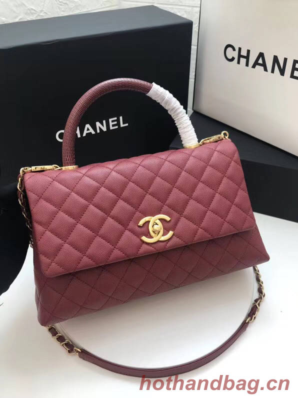 Chanel flap bag with Burgundy top handle A92991 Burgundy