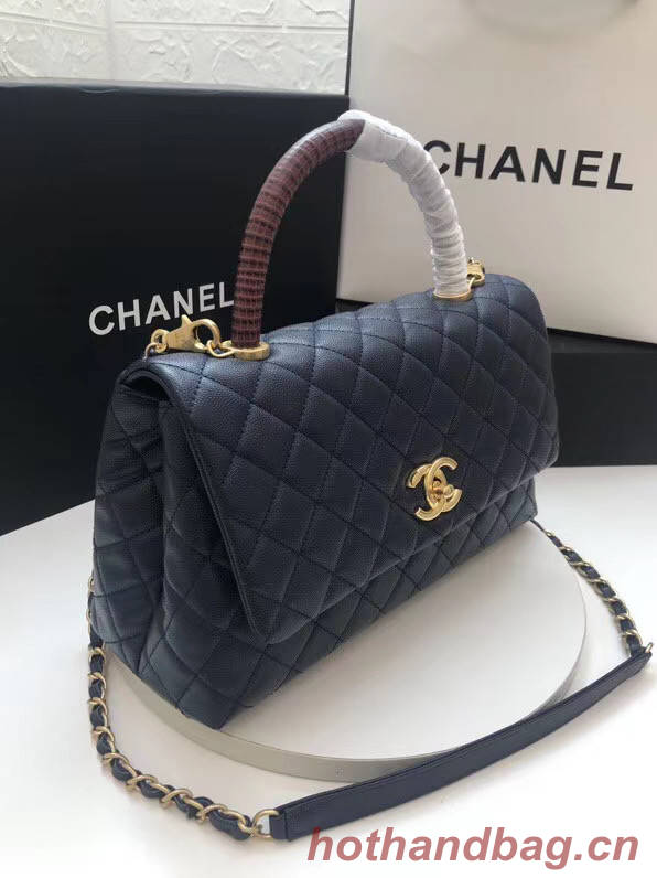 Chanel flap bag with Burgundy top handle A92991 dark Blue