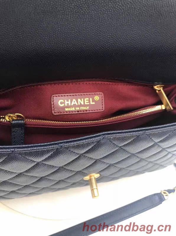 Chanel flap bag with Burgundy top handle A92991 dark Blue