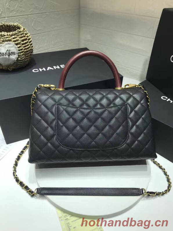 Chanel flap bag with red top handle A92991 black