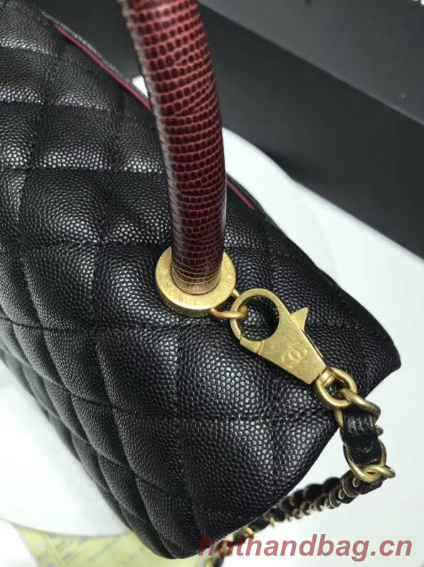 Chanel flap bag with red top handle A92991 black