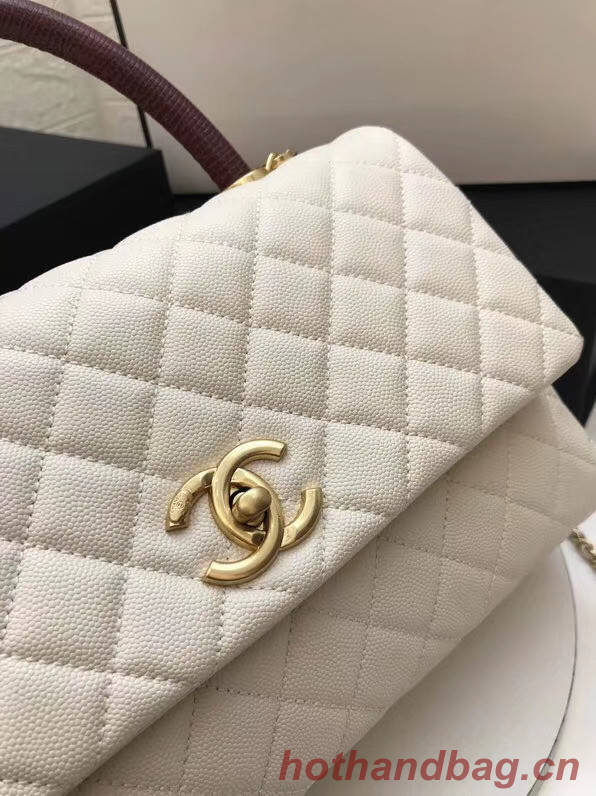 Chanel flap bag with red top handle A92991 white