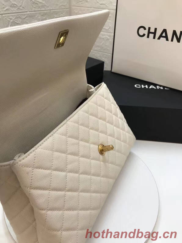 Chanel flap bag with red top handle A92991 white