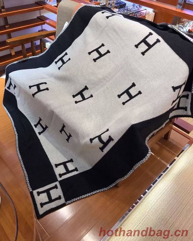 Hermes Lambswool & Cashmere Shawl & Blanket 71155 Black