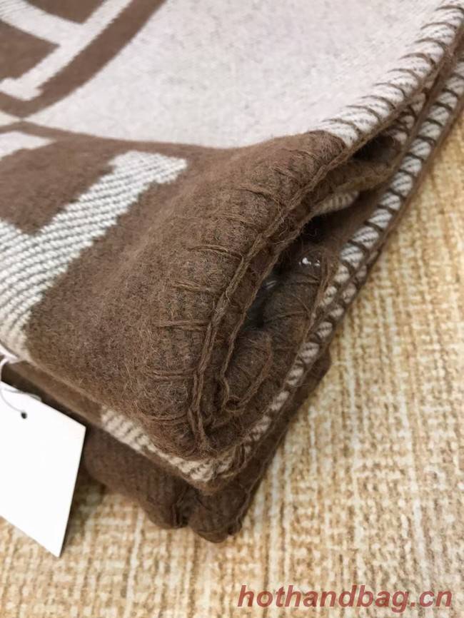 Hermes Lambswool & Cashmere Shawl & Blanket 71155 Coffee