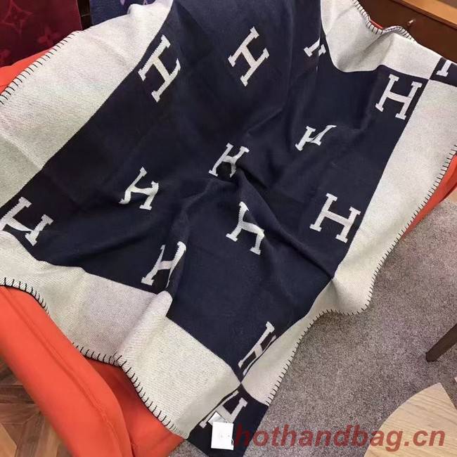 Hermes Lambswool & Cashmere Shawl & Blanket 71155 Navy