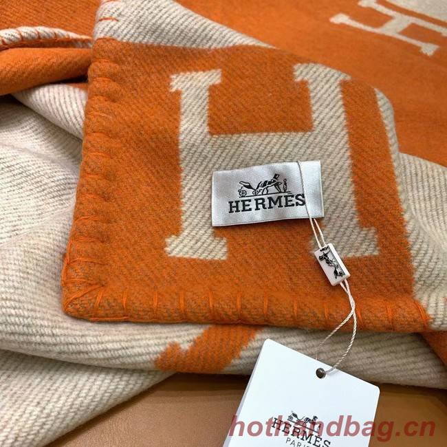 Hermes Lambswool & Cashmere Shawl & Blanket 71155 Orange