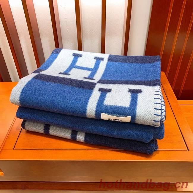 Hermes Lambswool & Cashmere Shawl & Blanket 71155 blue