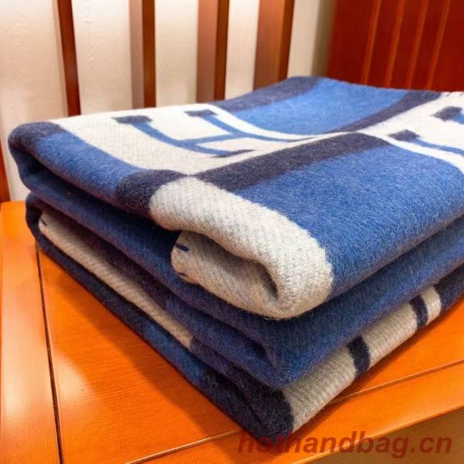 Hermes Lambswool & Cashmere Shawl & Blanket 71155 blue