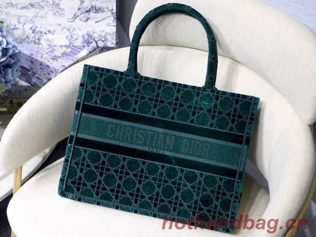 DIOR BOOK TOTE green Cannage Embroidered Velvet M1287Z