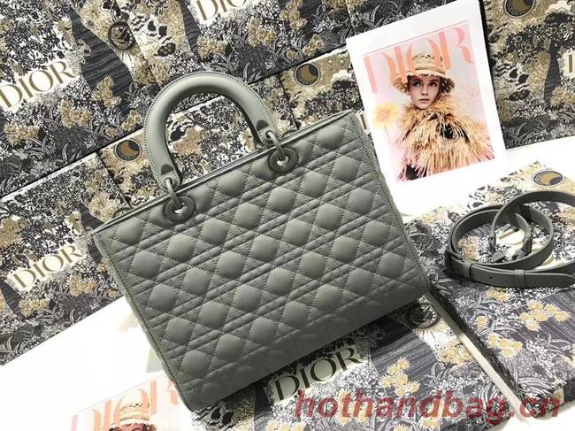 LARGE LADY DIOR BAG Gray Ultramatte Cannage Calfskin M0566SL