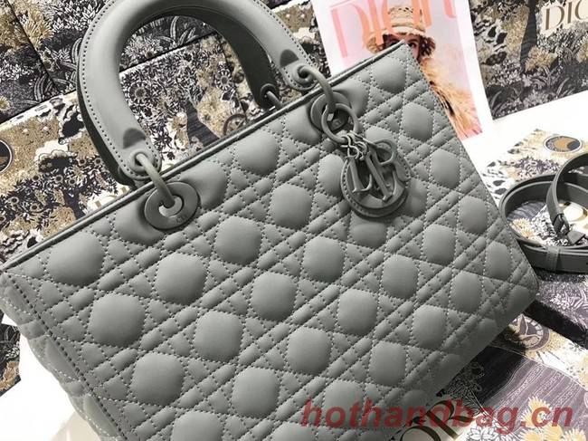 LARGE LADY DIOR BAG Gray Ultramatte Cannage Calfskin M0566SL