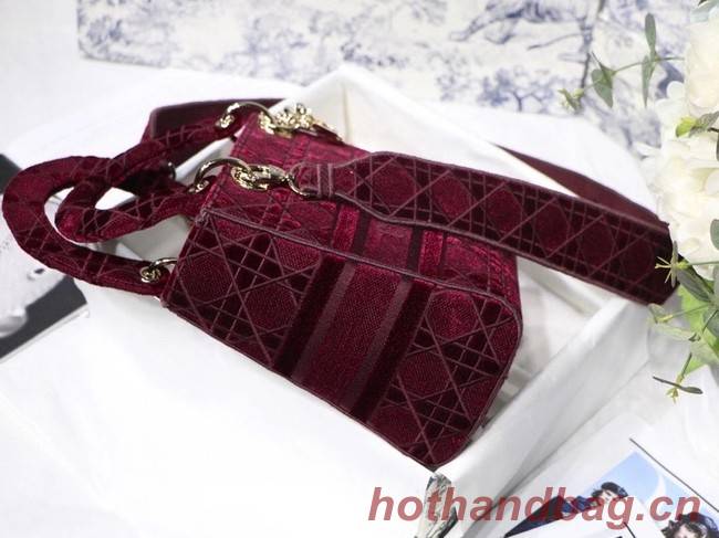 MEDIUM LADY D-LITE BAG Burgundy Cannage Embroidered Velvet M0565OW