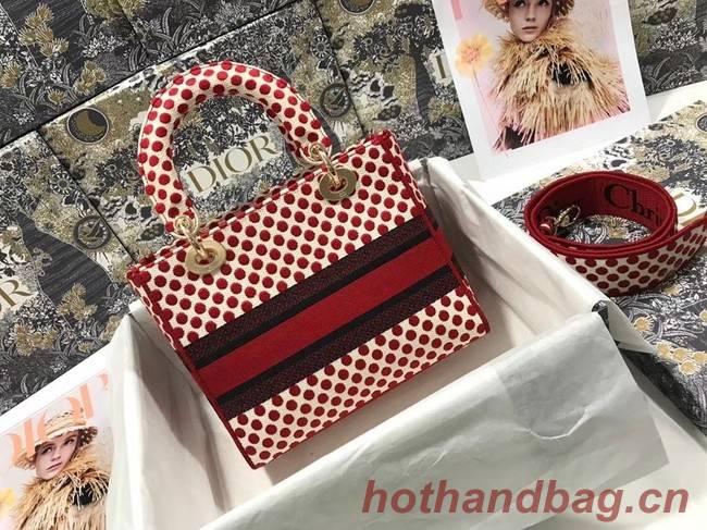 MEDIUM LADY D-LITE DIORAMOUR BAG Red Dior Dots Embroidery M0565OBB