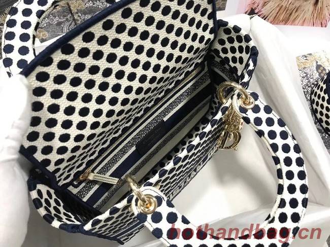 MEDIUM LADY D-LITE DIORAMOUR BAG Navy Dior Dots Embroidery M0565OBB Navy