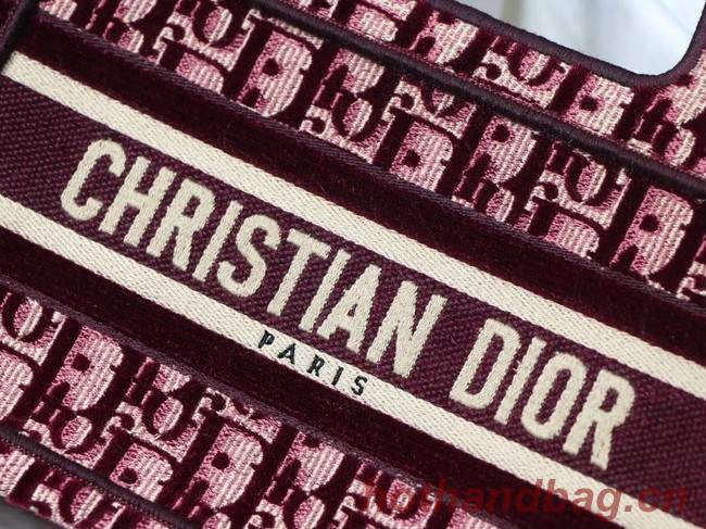 MINI DIORAMOUR DIOR BOOK TOTE Burgundy Cannage Embroidered Velvet S5475ZB