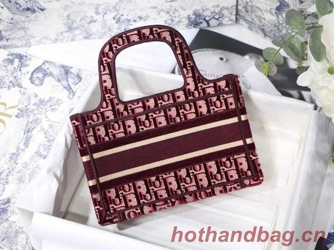 MINI DIORAMOUR DIOR BOOK TOTE Burgundy Cannage Embroidered Velvet S5475ZB