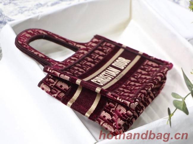 MINI DIORAMOUR DIOR BOOK TOTE Burgundy Cannage Embroidered Velvet S5475ZB