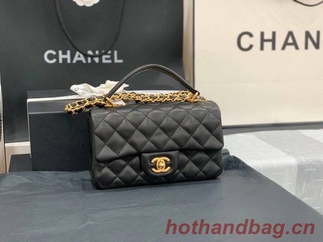 Chanel small tote bag Sheepskin & Gold-Tone Metal AS2431 black