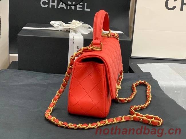 Chanel small tote bag Sheepskin & Gold-Tone Metal AS2431 red